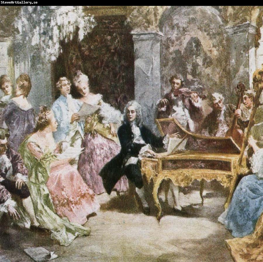 wolfgang amadeus mozart a romantic impression depicting handel making music at the keyboard with his friends.